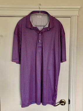 Collars & Co., Semi Spread Collar Polo, Orange/Blue Check, 2XL Tall